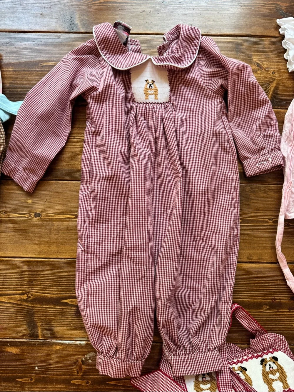 12m Maroon Gingham One-Piece Romper with MS State Smocking